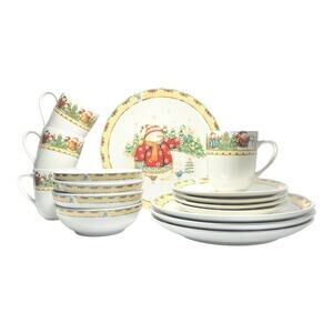 Gibson “Snowman Frolic” 16-Piece Ceramic Dinnerware Set, Service for 4 Christmas